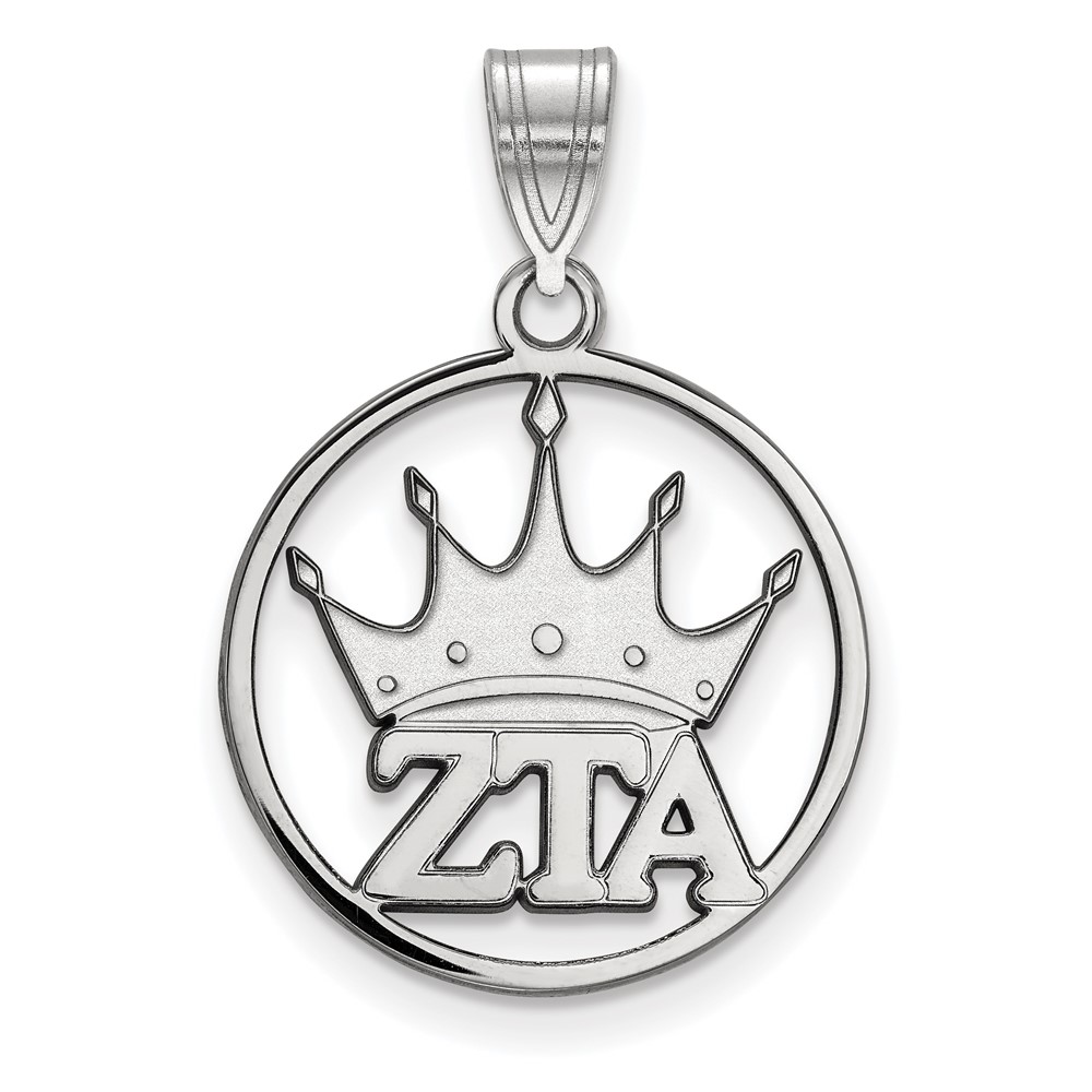Sterling Silver Rhodium-plated LogoArt Zeta Tau Alpha Sorority Symbol Medium Circle Pendant
