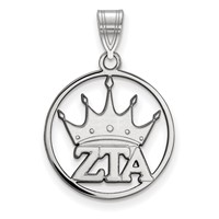 Sterling Silver Rhodium-plated LogoArt Zeta Tau Alpha Sorority Symbol Medium Circle Pendant view 1