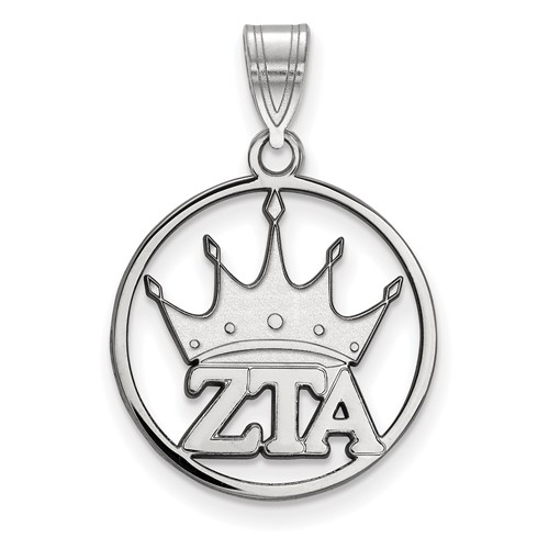 Sterling Silver Rhodium-plated LogoArt Zeta Tau Alpha Sorority Symbol Medium Circle Pendant