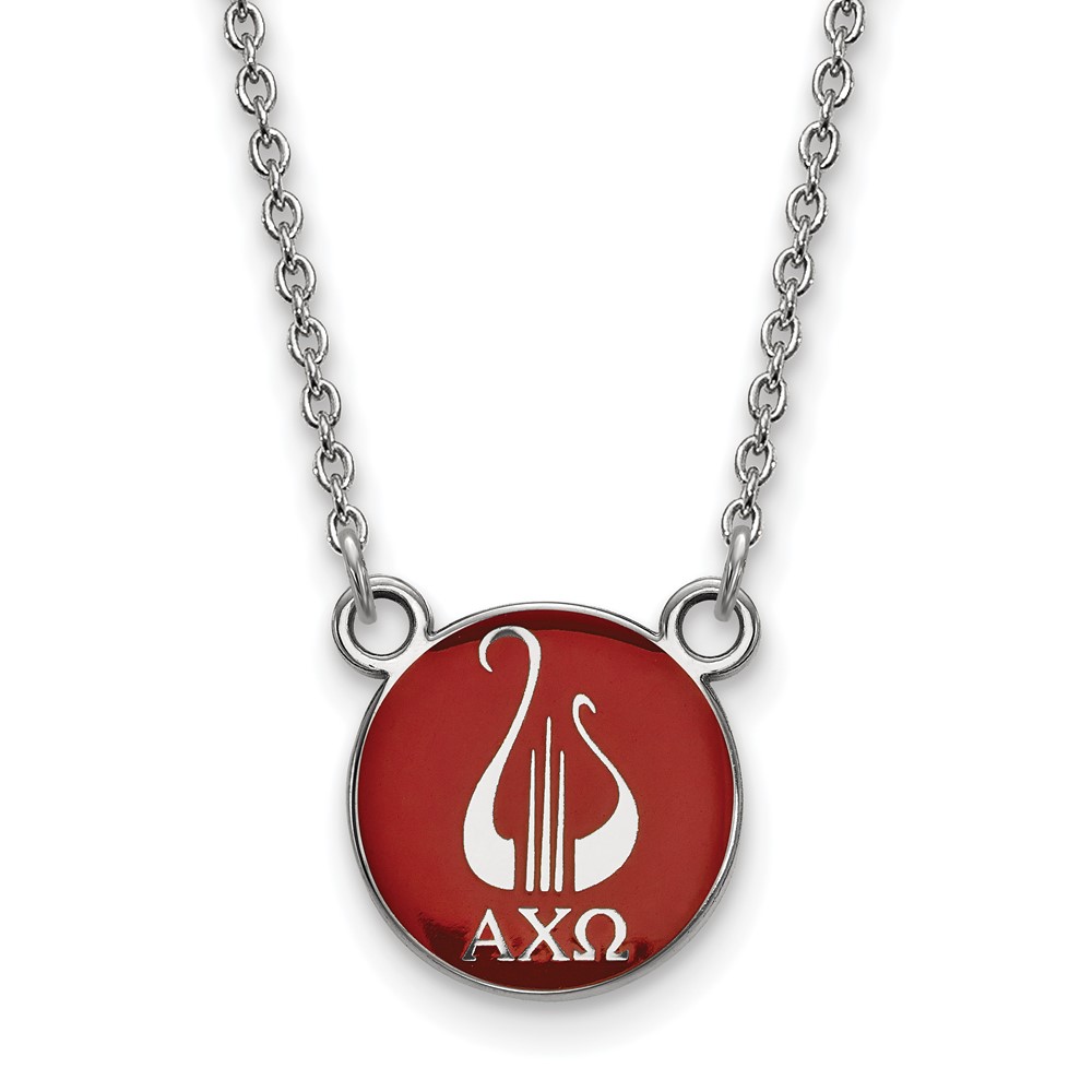 Sterling Silver Rhodium-plated LogoArt Alpha Chi Omega Sorority Symbol Small Color Enamel Pendant Necklace, 18"