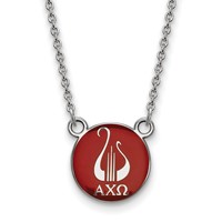 Sterling Silver Rhodium-plated LogoArt Alpha Chi Omega Sorority Symbol Small Color Enamel Pendant Necklace, 18" view 1