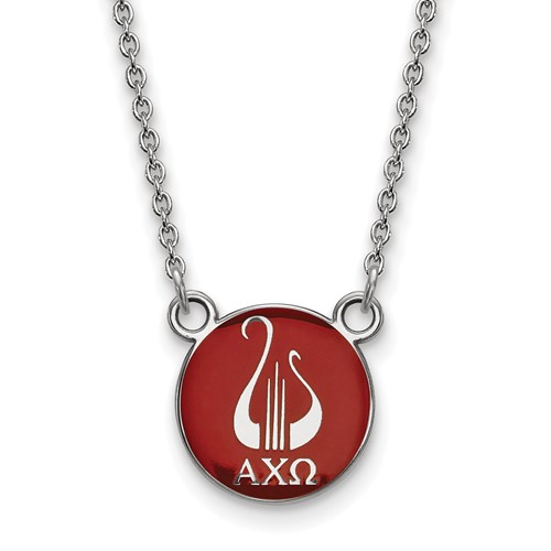Sterling Silver Rhodium-plated LogoArt Alpha Chi Omega Sorority Symbol Small Color Enamel Pendant Necklace, 18"