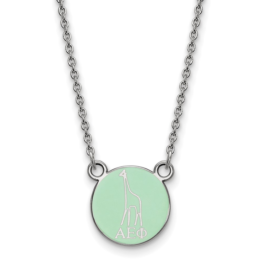 Sterling Silver Rhodium-plated LogoArt Alpha Epsilon Phi Extra Sorority Symbol Small Color Enamel Pendant Necklace, 18"