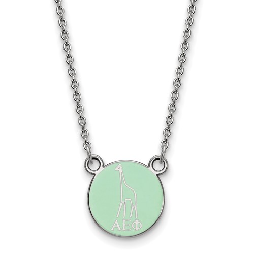 Sterling Silver Rhodium-plated LogoArt Alpha Epsilon Phi Extra Sorority Symbol Small Color Enamel Pendant Necklace, 18"
