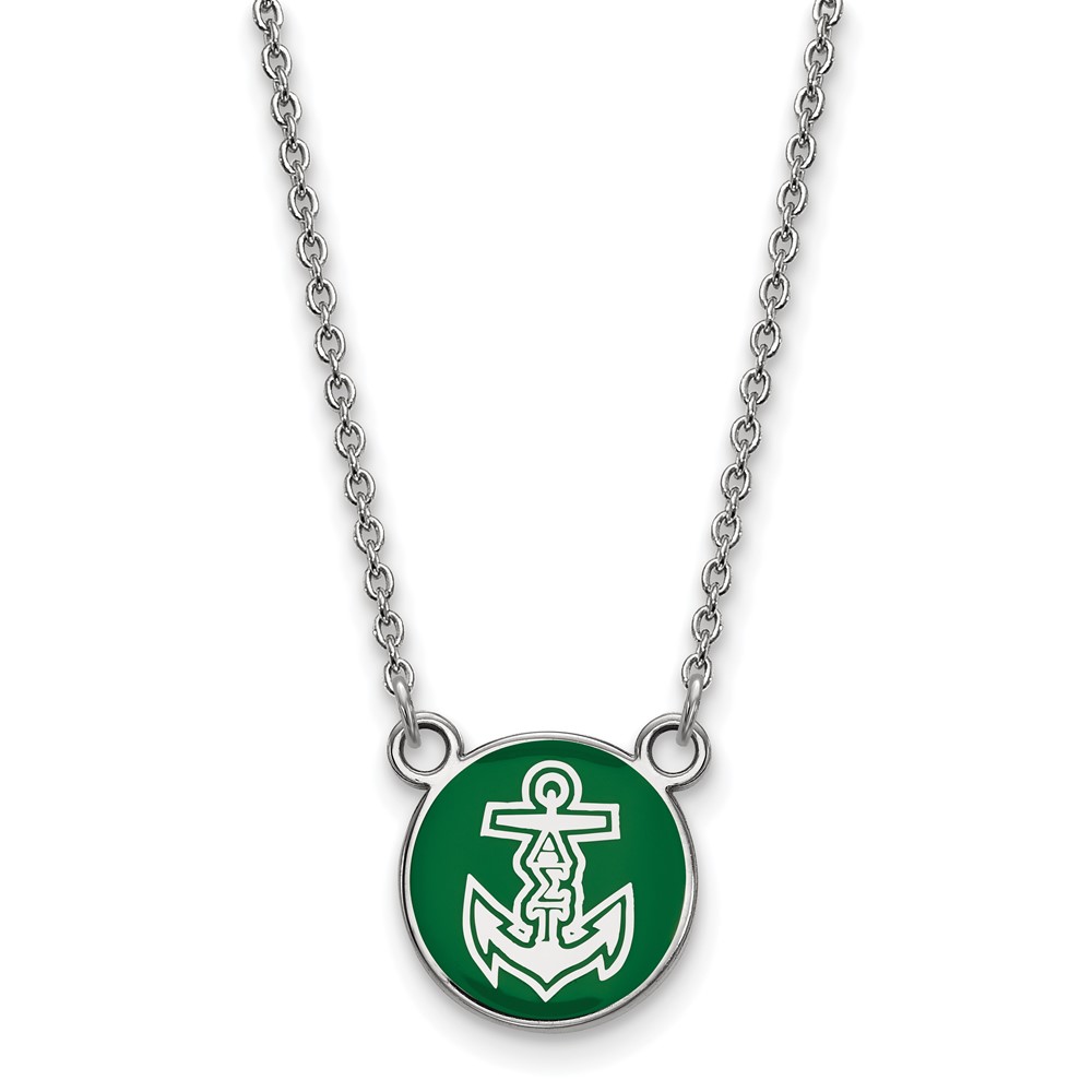 Sterling Silver Rhodium-plated LogoArt Alpha Sigma Tau Sorority Symbol Small Color Enamel Pendant Necklace, 18"