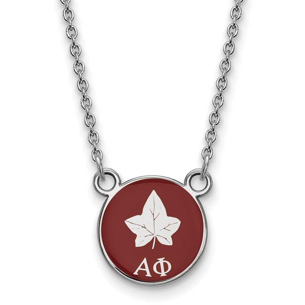 Sterling Silver Rhodium-plated LogoArt Alpha Phi Sorority Symbol Small Color Enamel Pendant Necklace, 18"