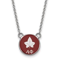 Sterling Silver Rhodium-plated LogoArt Alpha Phi Sorority Symbol Small Color Enamel Pendant Necklace, 18" view 1