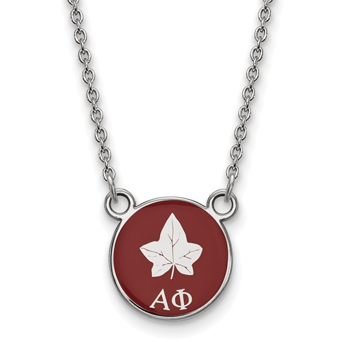 Sterling Silver Rhodium-plated LogoArt Alpha Phi Sorority Symbol Small Color Enamel Pendant Necklace, 18"