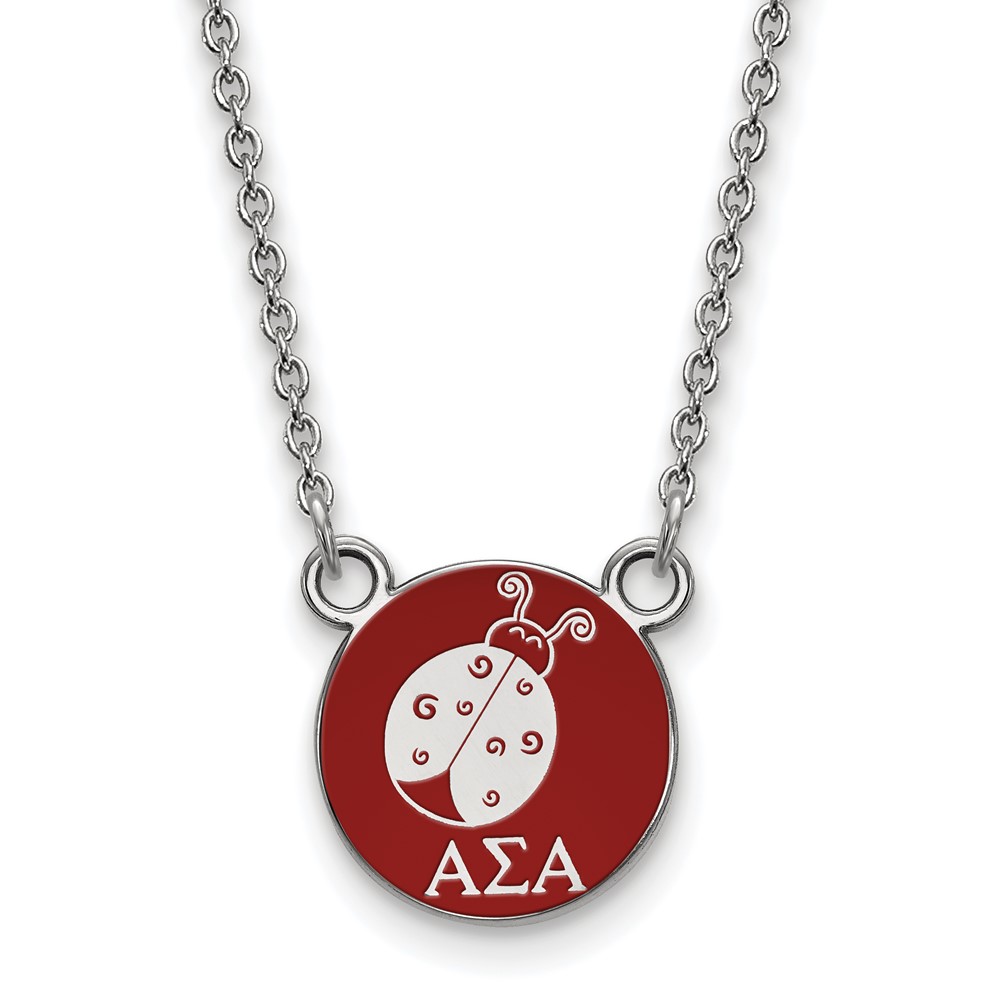 Sterling Silver Rhodium-plated LogoArt Alpha Sigma Alpha Sorority Symbol Small Color Enamel Pendant 18 Inch Necklace