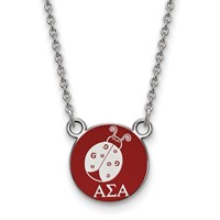 Sterling Silver Rhodium-plated LogoArt Alpha Sigma Alpha Sorority Symbol Small Color Enamel Pendant 18 Inch Necklace view 1