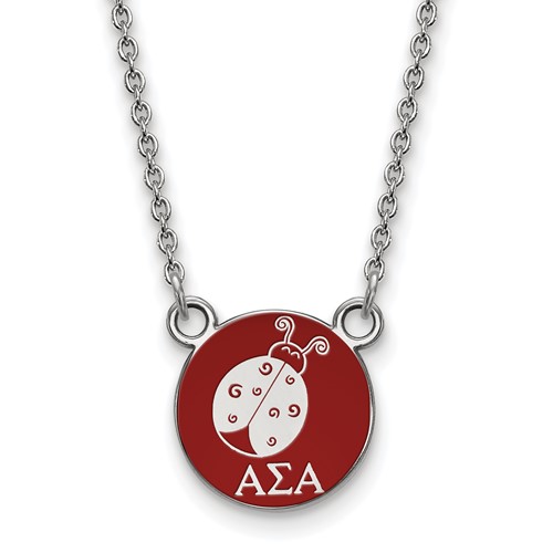 Sterling Silver Rhodium-plated LogoArt Alpha Sigma Alpha Sorority Symbol Small Color Enamel Pendant Necklace, 18"