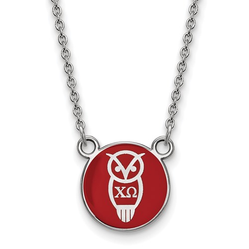 Sterling Silver Rhodium-plated LogoArt Chi Omega Sorority Symbol Small Color Enamel Pendant Necklace, 18"