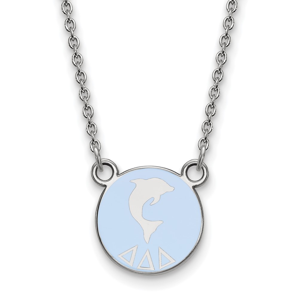 Sterling Silver Rhodium-plated LogoArt Delta Delta Delta Sorority Symbol Small Color Enamel Pendant Necklace, 18"