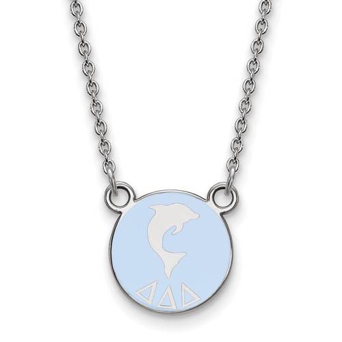 Sterling Silver Rhodium-plated LogoArt Delta Delta Delta Sorority Symbol Small Color Enamel Pendant Necklace, 18"