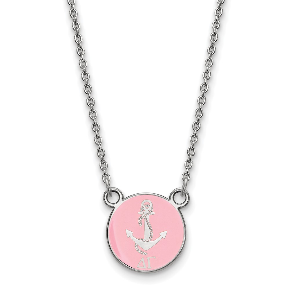 Sterling Silver Rhodium-plated LogoArt Delta Gamma Sorority Symbol Small Color Enamel Pendant Necklace, 18"