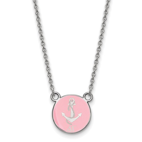 Sterling Silver Rhodium-plated LogoArt Delta Gamma Sorority Symbol Small Color Enamel Pendant Necklace, 18"