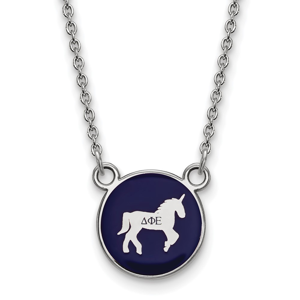 Sterling Silver Rhodium-plated LogoArt Delta Phi Epsilon Sorority Symbol Small Color Enamel Pendant Necklace, 18"