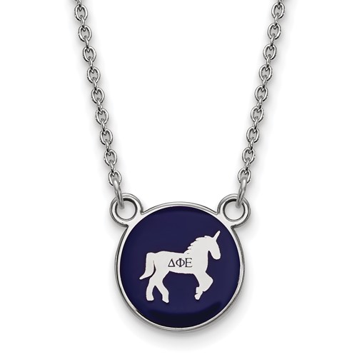 Sterling Silver Rhodium-plated LogoArt Delta Phi Epsilon Sorority Symbol Small Color Enamel Pendant Necklace, 18"