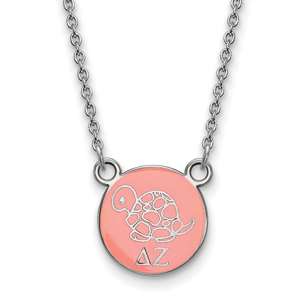 Sterling Silver Rhodium-plated LogoArt Delta Zeta Sorority Symbol Small Color Enamel Pendant Necklace, 18"