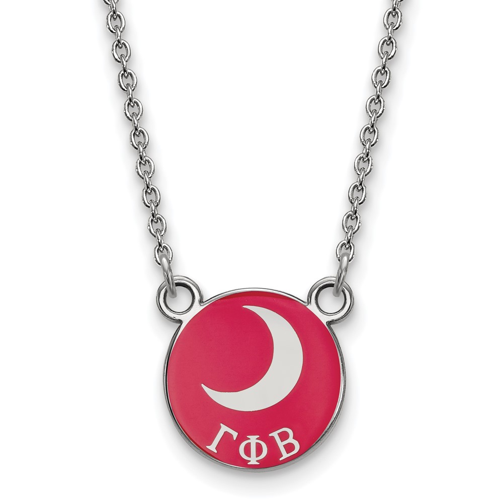 Sterling Silver Rhodium-plated LogoArt Gamma Phi Beta Sorority Symbol Small Color Enamel Pendant Necklace, 18"