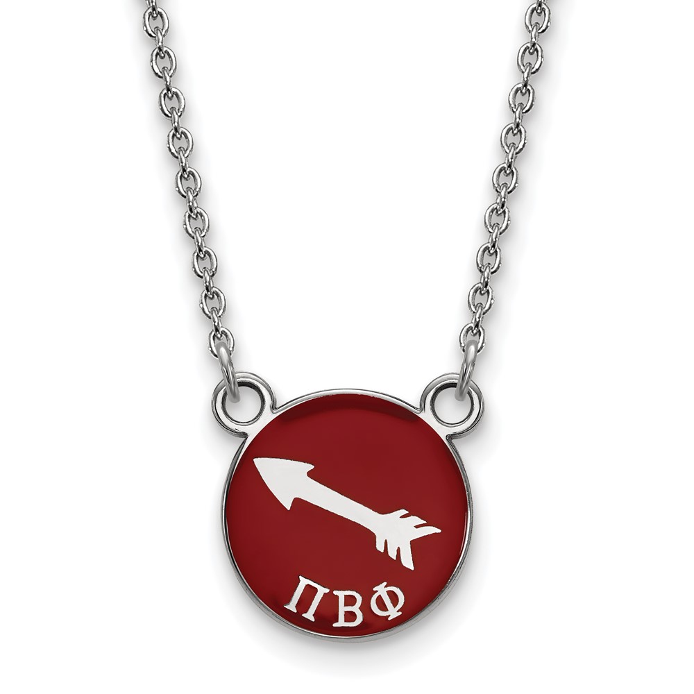 Sterling Silver Rhodium-plated LogoArt Pi Beta Phi Sorority Symbol Small Color Enamel Pendant Necklace, 18"