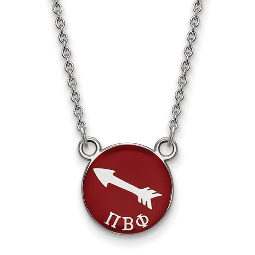 Sterling Silver Rhodium-plated LogoArt Pi Beta Phi Sorority Symbol Small Color Enamel Pendant Necklace, 18"
