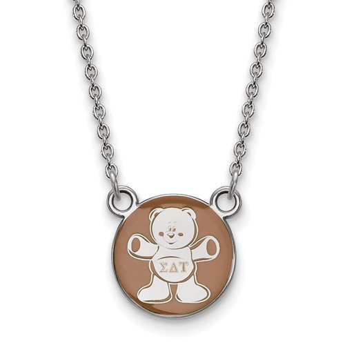 Sterling Silver Rhodium-plated LogoArt Sigma Delta Tau Sorority Symbol Small Color Enamel Pendant Necklace, 18"