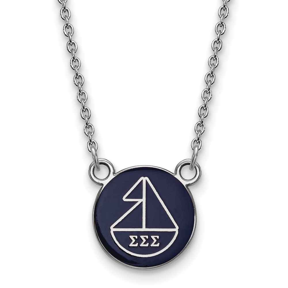 Sterling Silver Rhodium-plated LogoArt Sigma Sigma Sigma Sorority Symbol Small Color Enamel Pendant Necklace, 18"