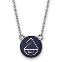 Sterling Silver Rhodium-plated LogoArt Sigma Sigma Sigma Sorority Symbol Small Color Enamel Pendant Necklace, 18" view 1