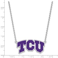 Sterling Silver Rhodium-plated LogoArt Texas Christian University T-c-u Large Enameled Pendant Necklace, 18" view 2