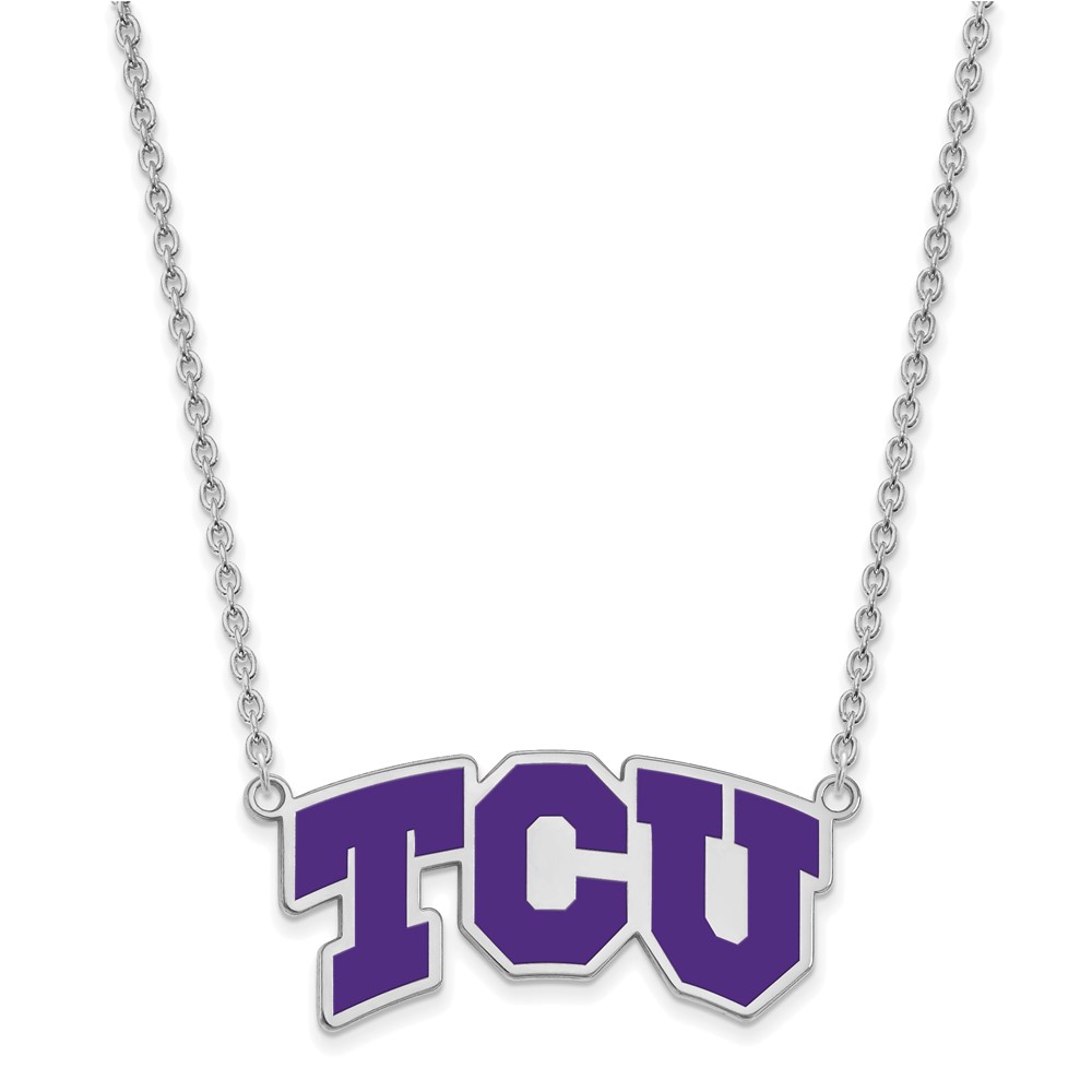 Sterling Silver Rhodium-plated LogoArt Texas Christian University T-c-u Large Enameled Pendant Necklace, 18"