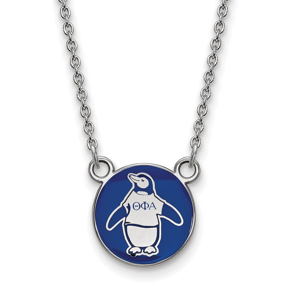 Sterling Silver Rhodium-plated LogoArt Theta Phi Alpha Sorority Symbol Small Color Enamel Pendant Necklace, 18"