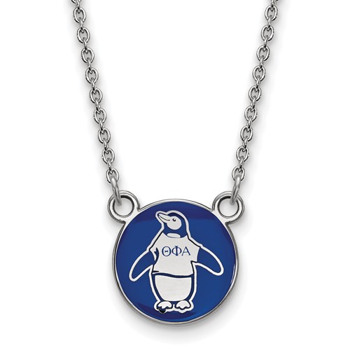 Sterling Silver Rhodium-plated LogoArt Theta Phi Alpha Sorority Symbol Small Color Enamel Pendant Necklace, 18"