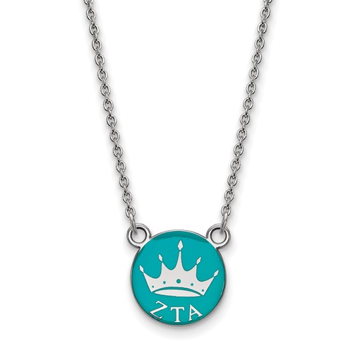 Sterling Silver Rhodium-plated LogoArt Zeta Tau Alpha Sorority Symbol Small Color Enamel Pendant Necklace, 18"