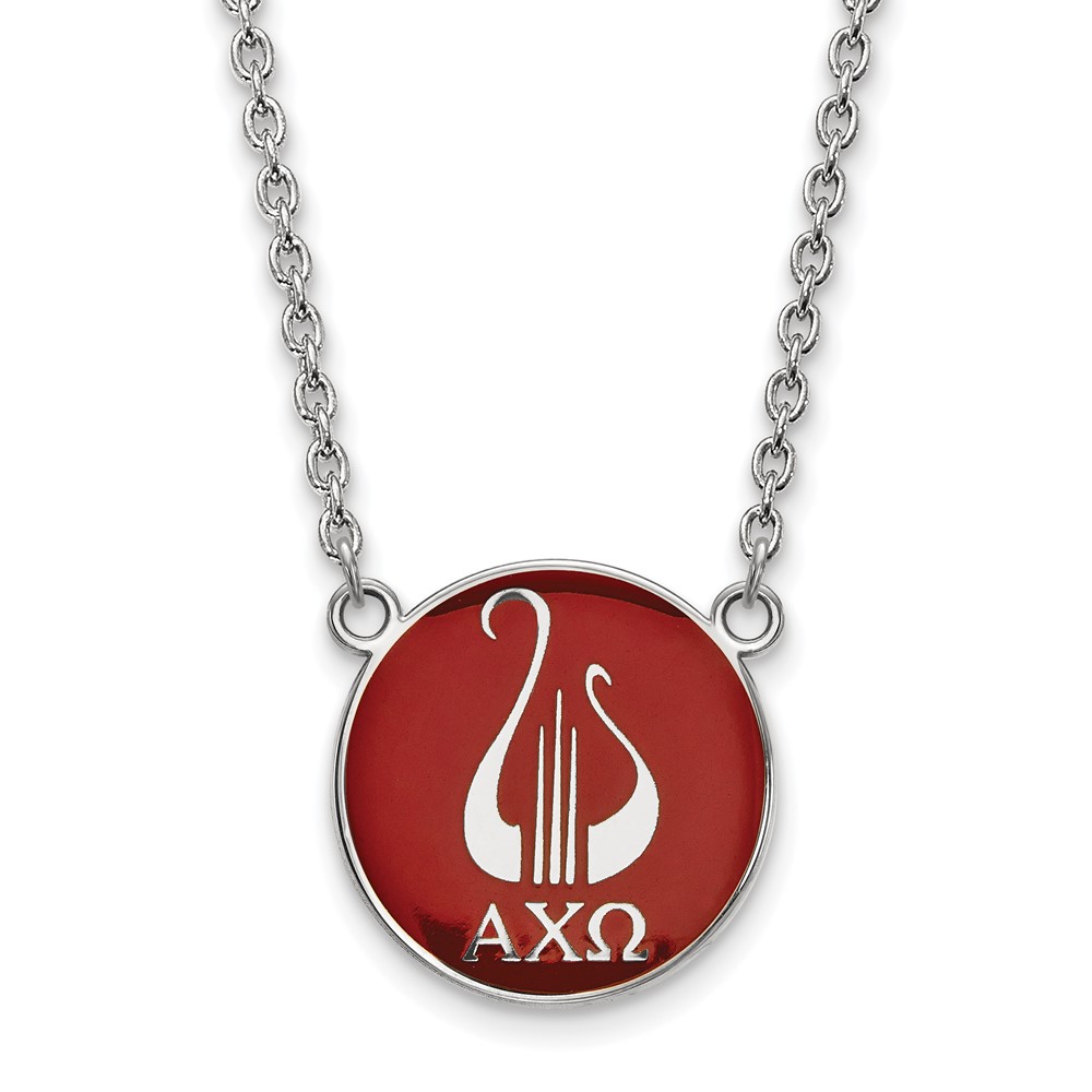 Sterling Silver Rhodium-plated LogoArt Alpha Chi Omega Sorority Symbol Large Color Enamel Pendant Necklace, 18"