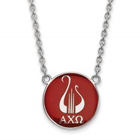 Sterling Silver Rhodium-plated LogoArt Alpha Chi Omega Sorority Symbol Large Color Enamel Pendant Necklace, 18" view 1