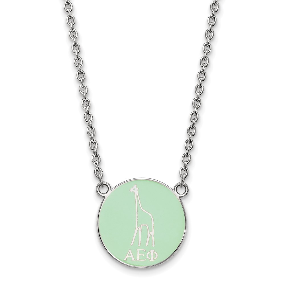 Sterling Silver Rhodium-plated LogoArt Alpha Epsilon Phi Sorority Symbol Small Color Enamel Pendant Necklace, 18"