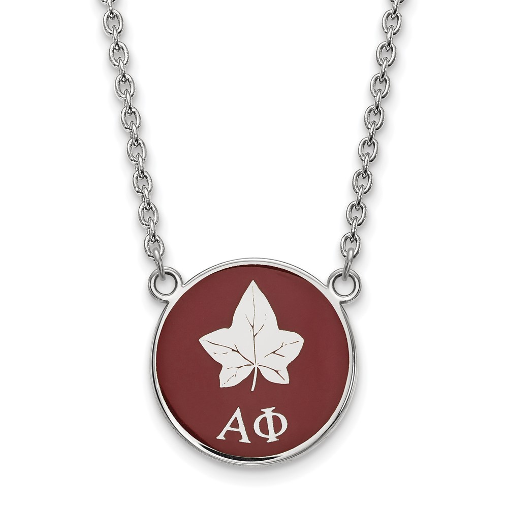 Sterling Silver Rhodium-plated LogoArt Alpha Phi Sorority Symbol Small Color Enamel Pendant 18 Inch Necklace