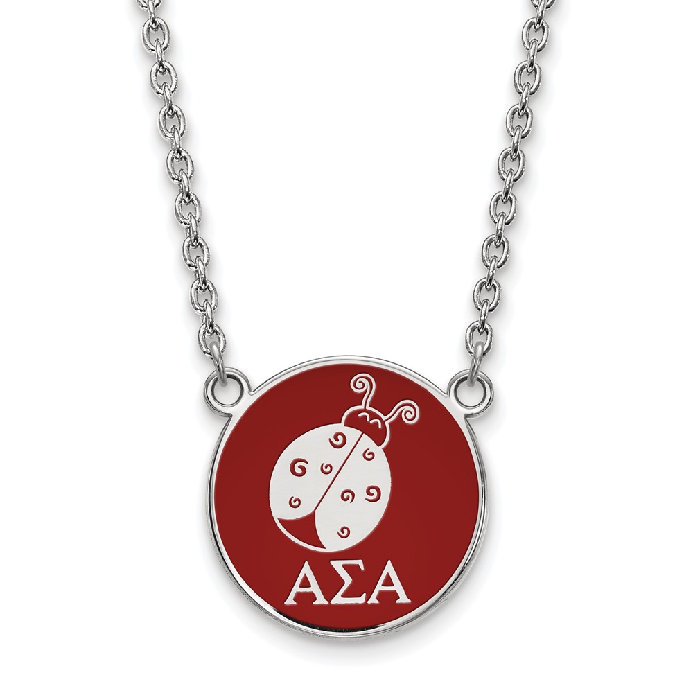 Sterling Silver Rhodium-plated LogoArt Alpha Sigma Alpha Sorority Symbol Large Color Enamel Pendant Necklace, 18"