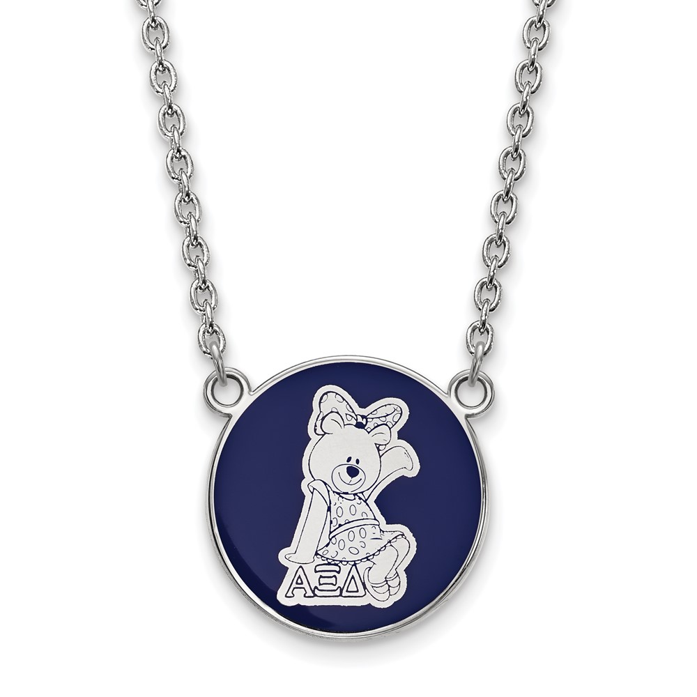 Sterling Silver Rhodium-plated LogoArt Alpha Xi Delta Sorority Symbol Large Color Enamel Pendant Necklace, 18"