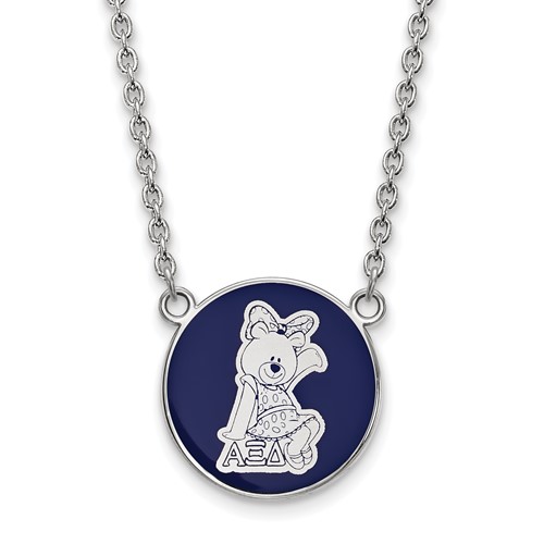 Sterling Silver Rhodium-plated LogoArt Alpha Xi Delta Sorority Symbol Large Color Enamel Pendant Necklace, 18"