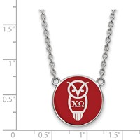 Sterling Silver Rhodium-plated LogoArt Chi Omega Sorority Symbol Large Color Enamel Pendant Necklace, 18" view 2