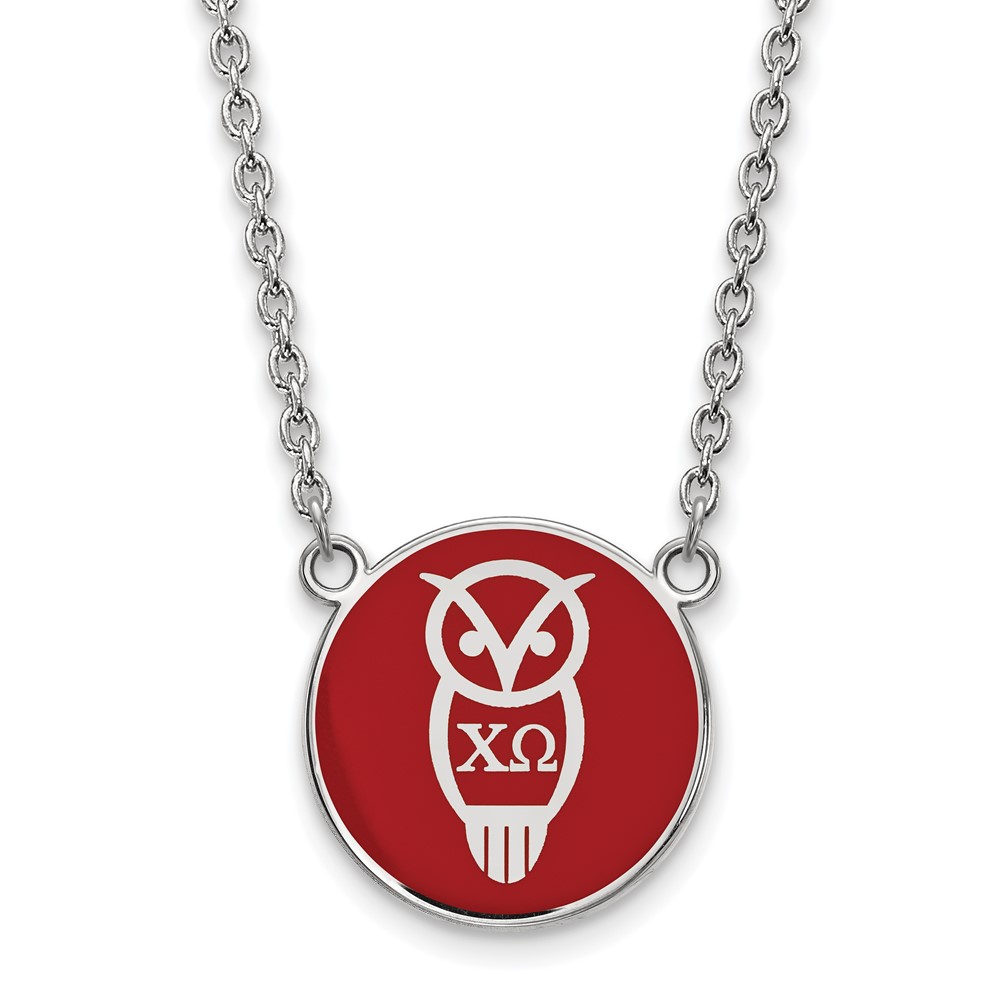 Sterling Silver Rhodium-plated LogoArt Chi Omega Sorority Symbol Large Color Enamel Pendant Necklace, 18"