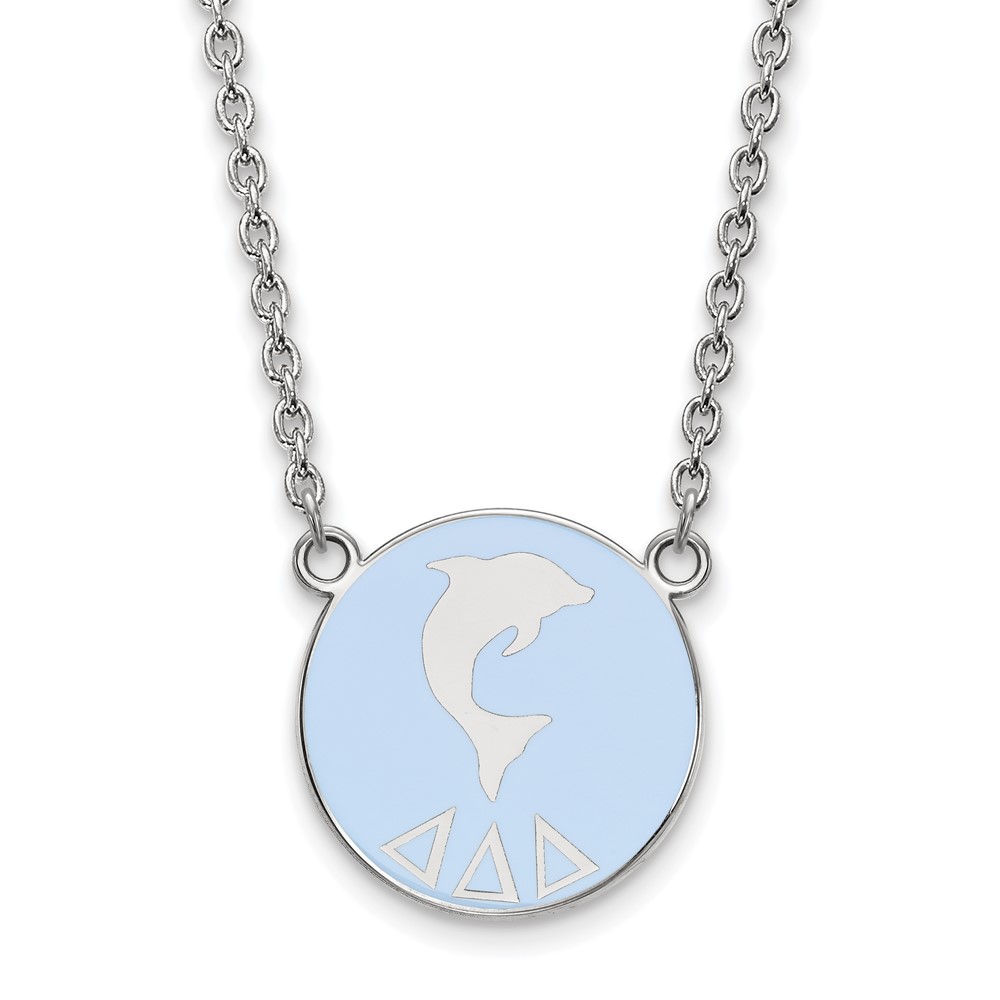 Sterling Silver Rhodium-plated LogoArt Delta Delta Delta Sorority Symbol Large Color Enamel Pendant Necklace, 18"