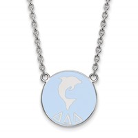 Sterling Silver Rhodium-plated LogoArt Delta Delta Delta Sorority Symbol Large Color Enamel Pendant Necklace, 18" view 1