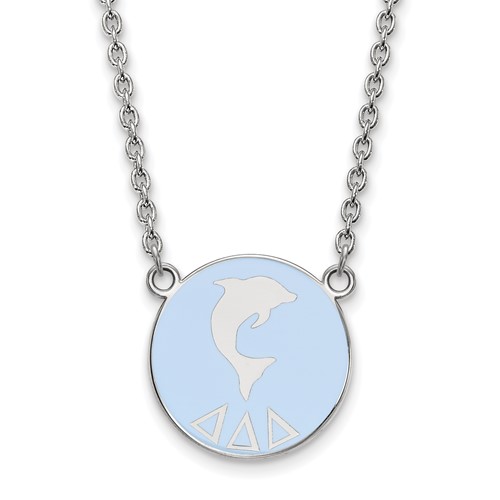 Sterling Silver Rhodium-plated LogoArt Delta Delta Delta Sorority Symbol Large Color Enamel Pendant Necklace, 18"