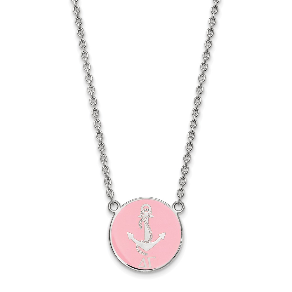 Sterling Silver Rhodium-plated LogoArt Delta Gamma Sorority Symbol Large Color Enamel Pendant Necklace, 18"