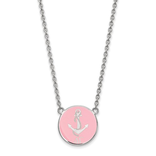 Sterling Silver Rhodium-plated LogoArt Delta Gamma Sorority Symbol Large Color Enamel Pendant Necklace, 18"