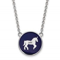 Sterling Silver Rhodium-plated LogoArt Delta Phi Epsilon Sorority Symbol Large Color Enamel Pendant Necklace, 18" view 1