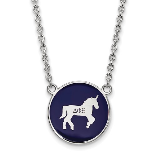 Sterling Silver Rhodium-plated LogoArt Delta Phi Epsilon Sorority Symbol Large Color Enamel Pendant Necklace, 18"
